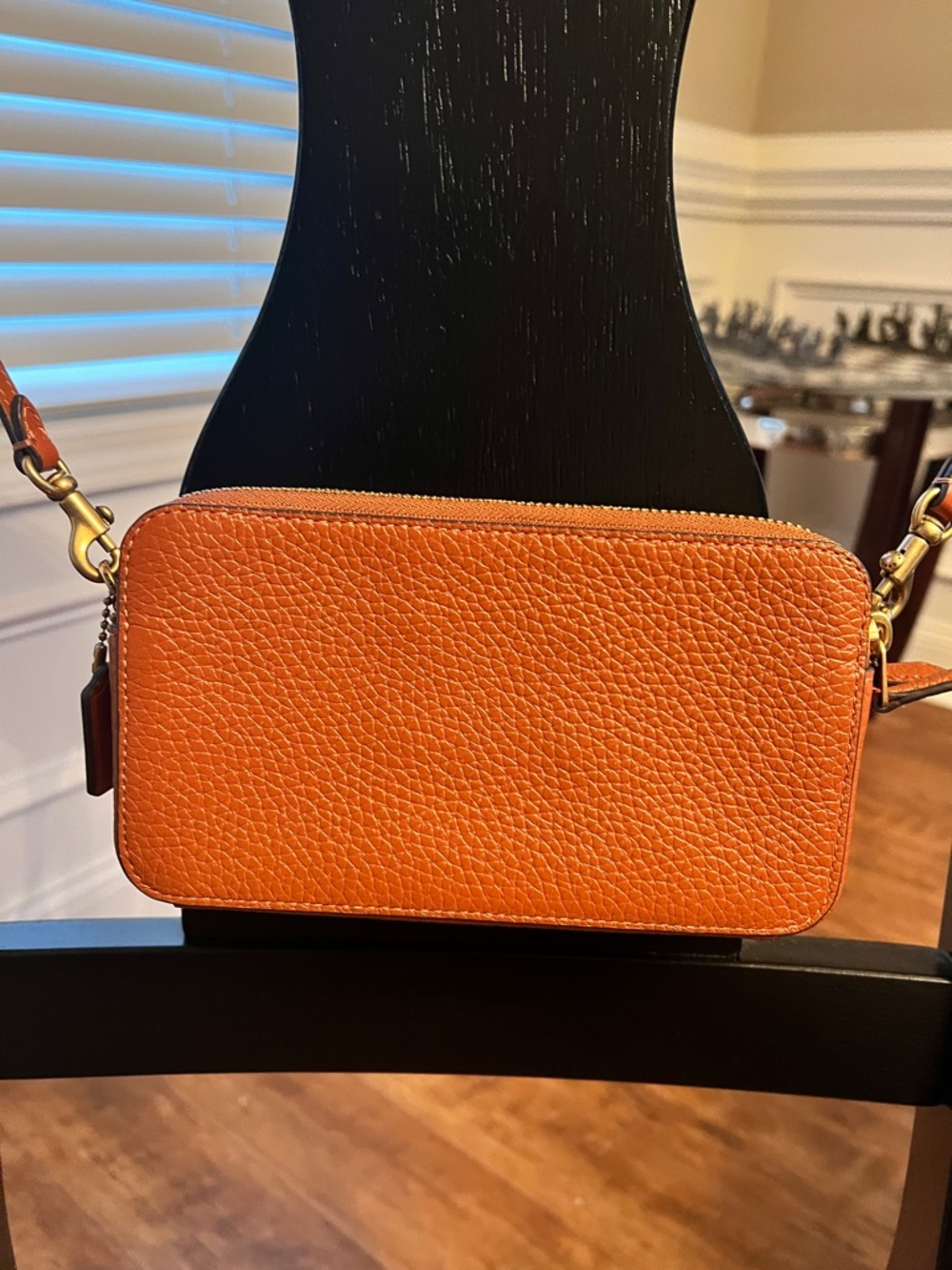 Coach Orange Pebbled Leather Mickey Mouse Patch Crossbody Wallet - Picture 2 of 5